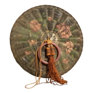 1950s Vintage Decorative Chinese Round Wicker Basket With Lid For Sale