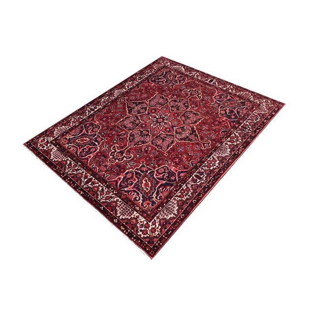 Art Nouveau Medallion Antique Heriz Burgundy/Beige Wool Rug - 10'6'' X 12'3'' For Sale - Image 3 of 10