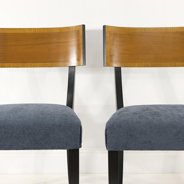 1930s Swedish Art Deco Chairs in Black Beech and Elm with Blue Upholstery, 1930s, Set of 4 For Sale - Image 5 of 8