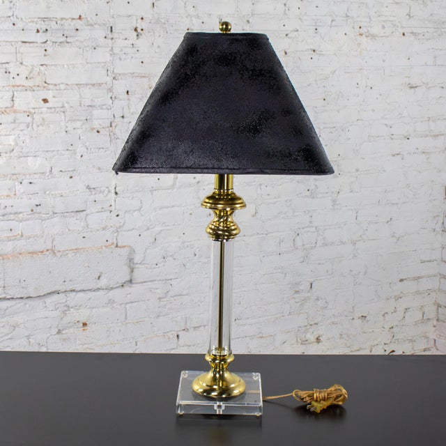 Late 20th Century Late 20th Century Neoclassic Revival Lucite and Brass Candlestick Table Lamp For Sale - Image 5 of 18
