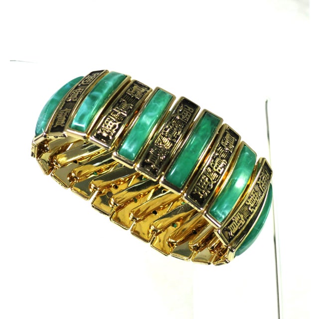 Vintage 1950s Designer Harwood Asian Faux Jade Bracelet For Sale - Image 4 of 7