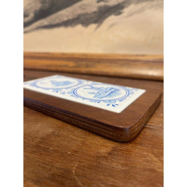 1970s Vintage Decorative Wooden Board With Dutch Folk Delft Style Tiles For Sale - Image 5 of 8