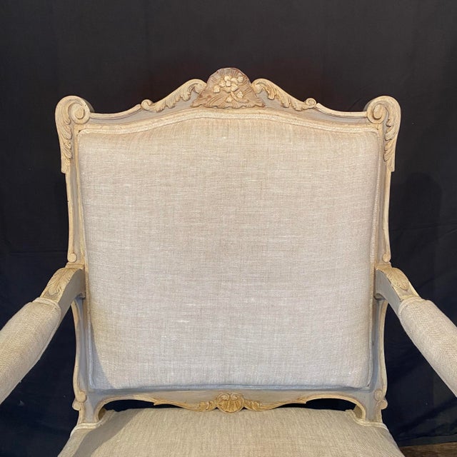 Wood 19th Century Updated Painted Louis XV Armchairs or Fauteuils -a Pair For Sale - Image 7 of 13