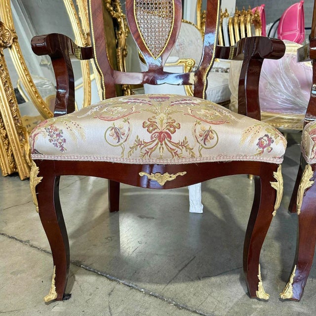 Brown French Style Side Chairs With Gold Details- Set of 2 For Sale - Image 8 of 9