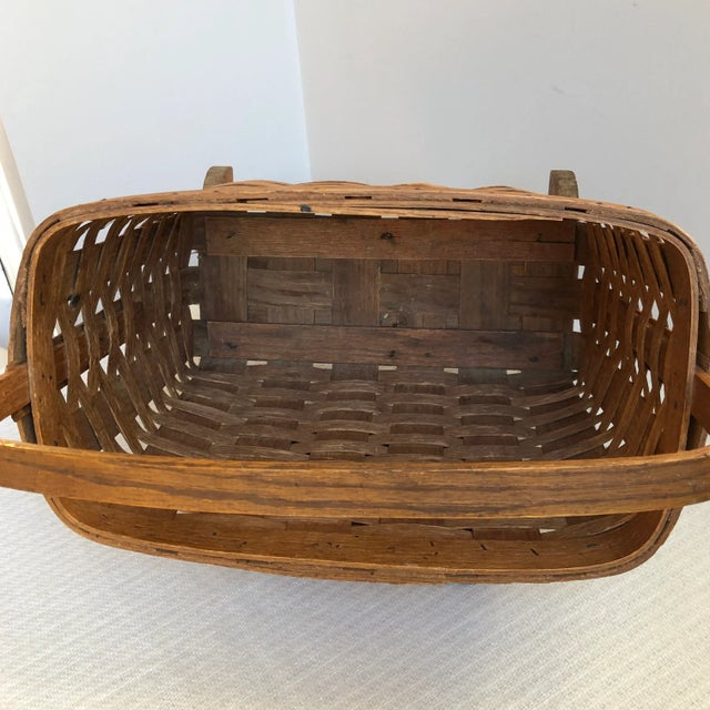 Wood Antique Footed Splint Basket With Handle For Sale - Image 7 of 12