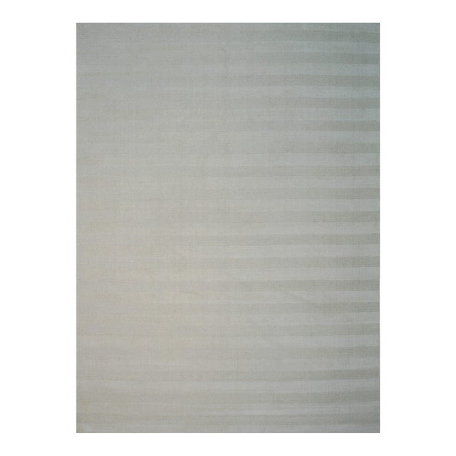 8x10 Yara Alluring Ligth Gray Stripe Geometric Modern Handmade Wool Carpet Rug For Sale