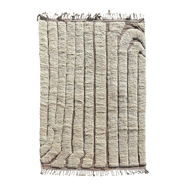 Moroccan Beni M’Rirt Rug – Handwoven Atlas Wool Carpet – Minimalist Berber Design For Sale