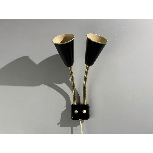 Upsala Armaturfabrik, Adjustable Wall Sconce, Black Metal, Brass, Sweden, 1960s For Sale - Image 4 of 13