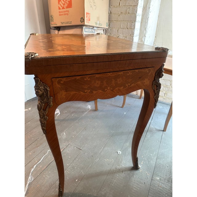 Art Nouveau 1930s French Inlaid Wood Game Table For Sale - Image 3 of 7