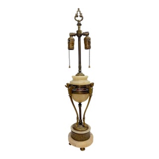 Large Antique Ornate Hand Carved Figural Alabaster Bronze Electric Table Lamp For Sale