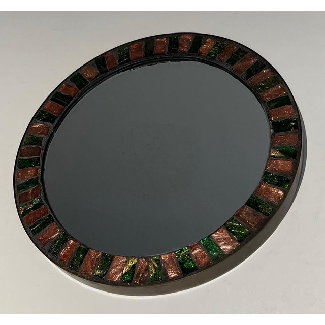 Green Round Ceramic Mirror. French Work. Circa 1950 For Sale - Image 8 of 12