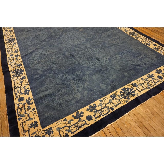 1930s 1930s Royal Blue Open Field in Floral Deco Antique Chinese Peking Room Size Rug For Sale - Image 5 of 8