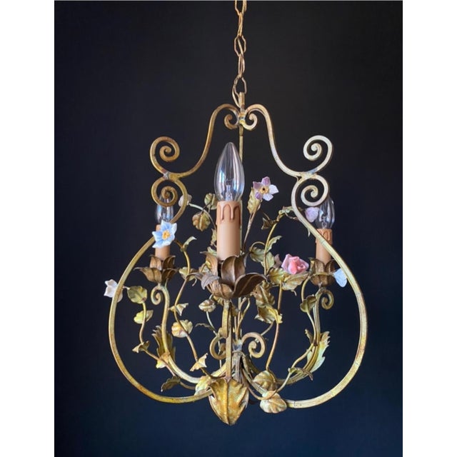 Iron and Ceramic Chandelier, 1960s For Sale - Image 6 of 12