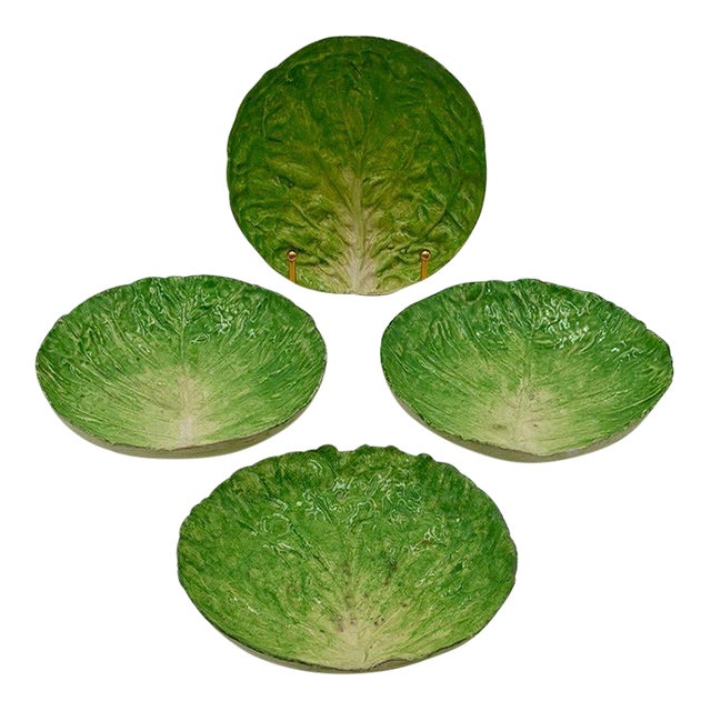 Late 19th Century Eb Napoli Italian Majolica Lettuceware Plates - Set of Four For Sale