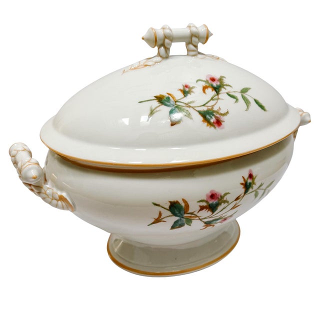 Victorian Antique Haviland Limoges Porcelain Soup Tureen With Lid, Schleiger Rose Pattern For Sale - Image 3 of 10