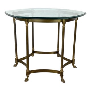 1970s Neoclassical Brass and Octagonal Glass Accent Side Table in the Style of La Barge For Sale