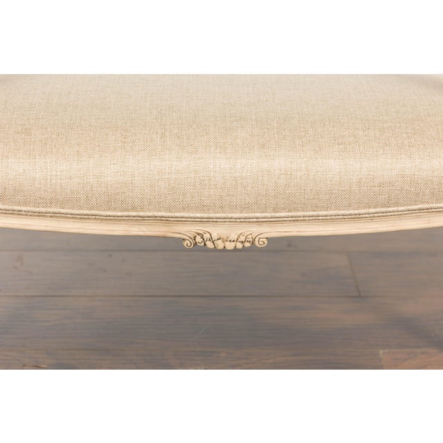 1920s French Carved Walnut Upholstered Bench with Natural Finish For Sale - Image 10 of 12