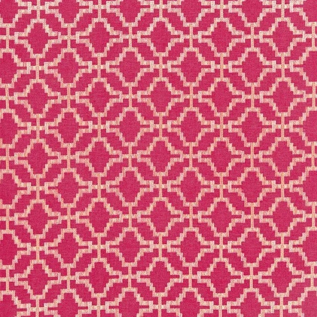 Sample - Schumacher Sarana Linen Embroidery Fabric in Raspberry For Sale