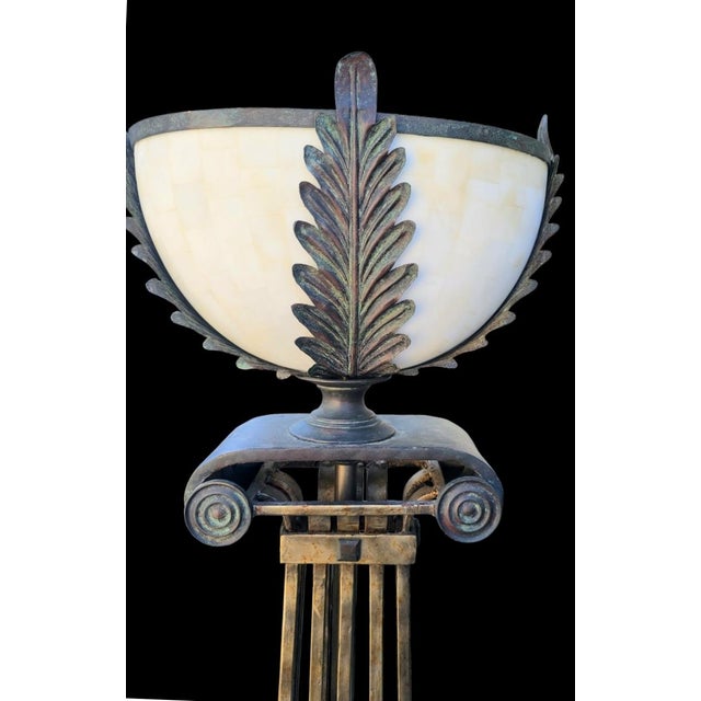 1980s Vintage Maitland Smith Art Deco Tessellated Stone Brass Iron Marble Base Floor Lamp For Sale - Image 5 of 14