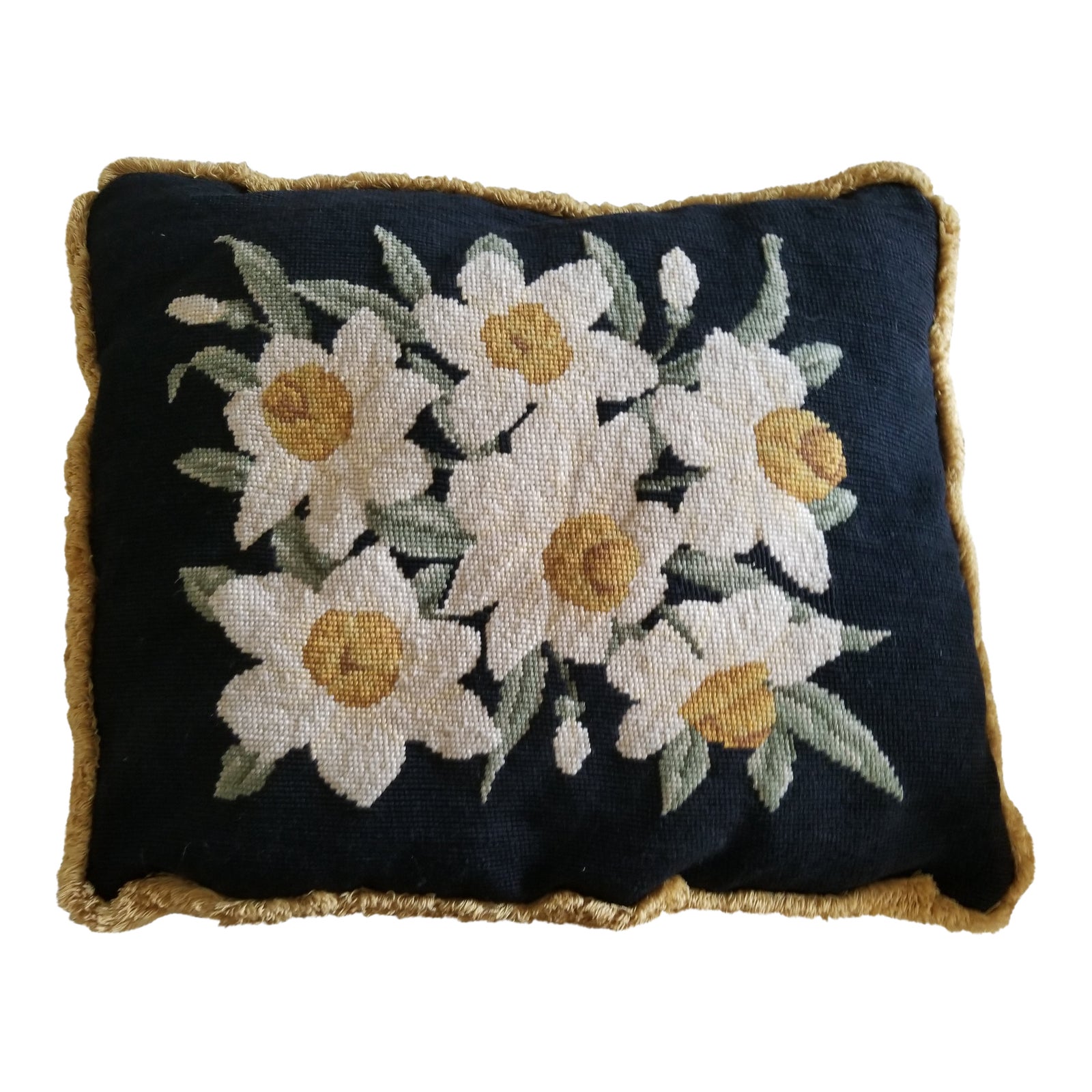 1970s Cottage Needle Point Pillow 20ʺw 16ʺh Chairish