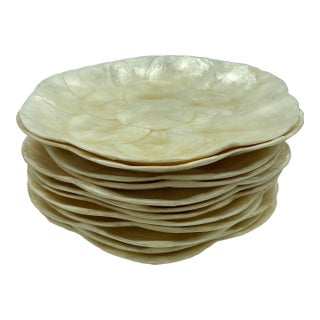 Vintage Capiz Shell Dishes – Set of 12 | Iridescent Coastal Entertaining For Sale
