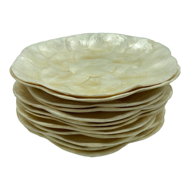 Vintage Capiz Shell Dishes – Set of 12 | Iridescent Coastal Entertaining For Sale