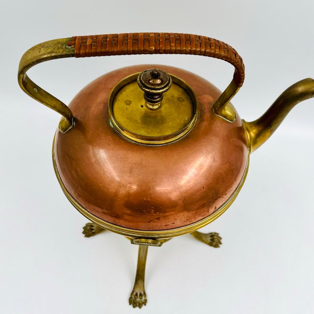 Antique 1886 Gorham Copper and Brass Kettle With Brass Lion Claw Foot Stand and Spirit Burner For Sale - Image 11 of 16