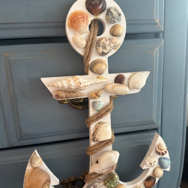 2010s Coastal Folk Art Seashell Encrusted Anchor Wall Sculpture For Sale - Image 5 of 11