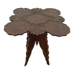 Early Asian Carved Lotus Table