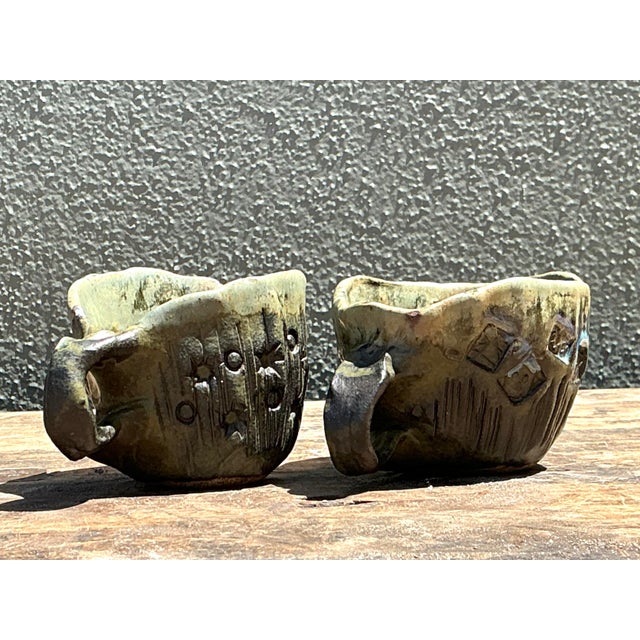 Contemporary Vintage Slab Built Studio Pottery Cups - A Pair For Sale - Image 3 of 12
