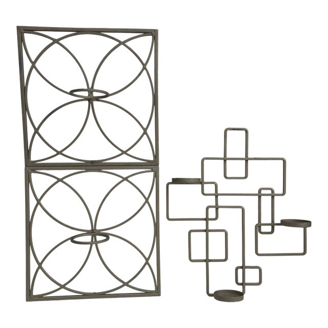 Mid Century Modern Cast Iron Wall Candle Sconces - Set of 3 For Sale