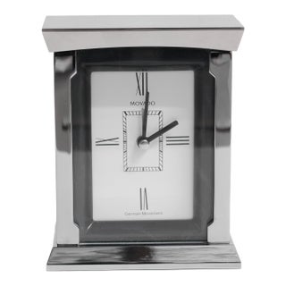 Vintage Movado Solid Stainless Steel German Movement Desk Clock For Sale