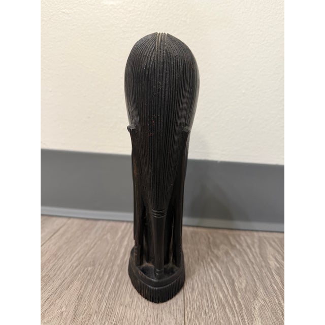 1960s Hand‑Carved Ebony Wood Bust on Ribbed Pedestal Base For Sale - Image 4 of 11