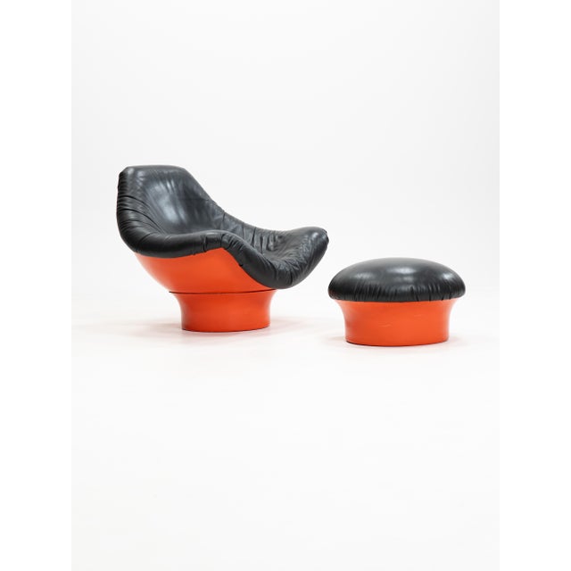 Red Set of Rodica Lounge Chair and Ottoman by Mario Brunu for Comfort, Italy, 1960s For Sale - Image 8 of 10