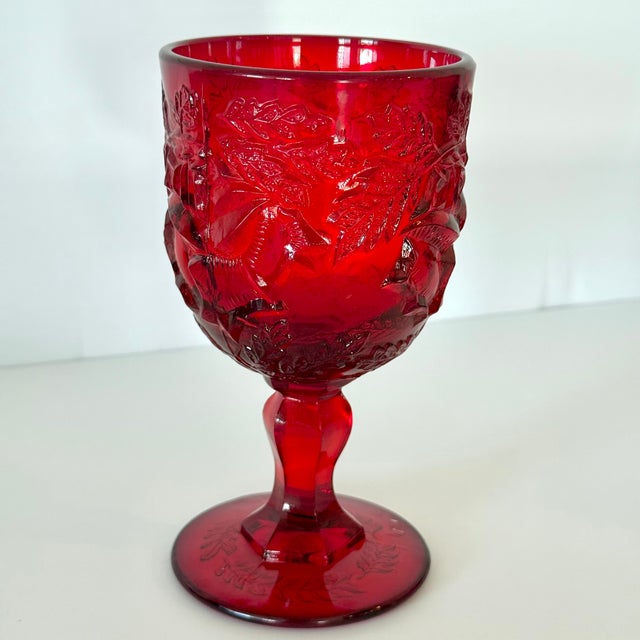 1970s 1970s Madonna Inn Ruby Red Glasses, Leaf Pattern Goblet, Fenton / Wright Set of 2 For Sale - Image 5 of 13