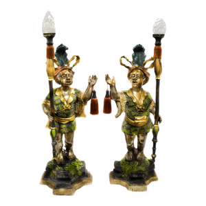 Pair of 62-Inch Italian Venetian Revival Figural Floor Lamps, Hollywood Regency Style