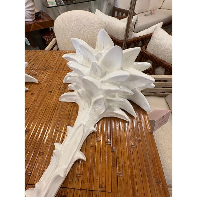 Vintage Palm Beach Pair Serge Roche Style Plaster Palm Frond Wall Light Sconces For Sale In West Palm - Image 6 of 12