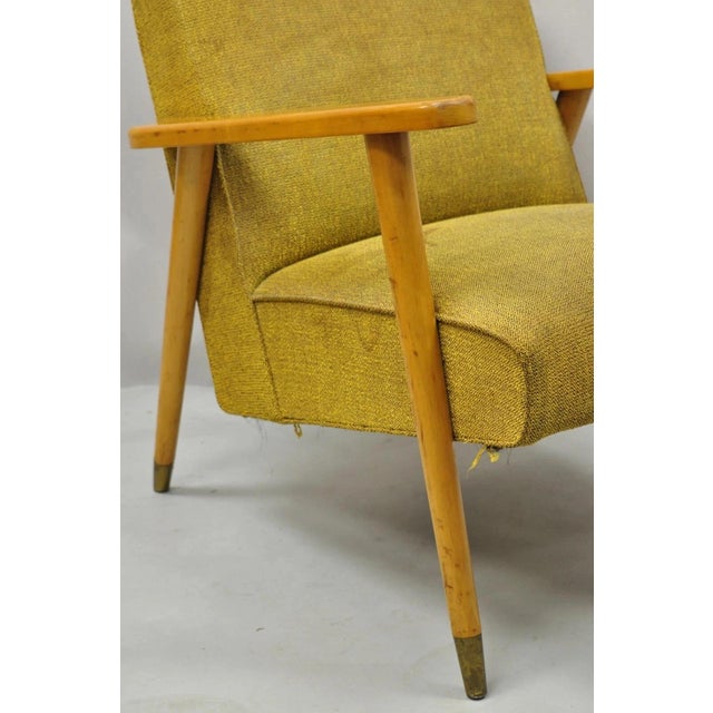 Vintage Mid Century Modern Blonde Wood Paul McCobb Style Paddle Arm Lounge Chair For Sale - Image 9 of 12