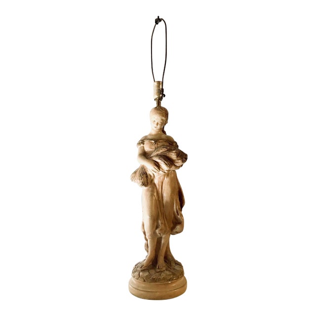 Mid-Century Girl With Wheat Lamp For Sale
