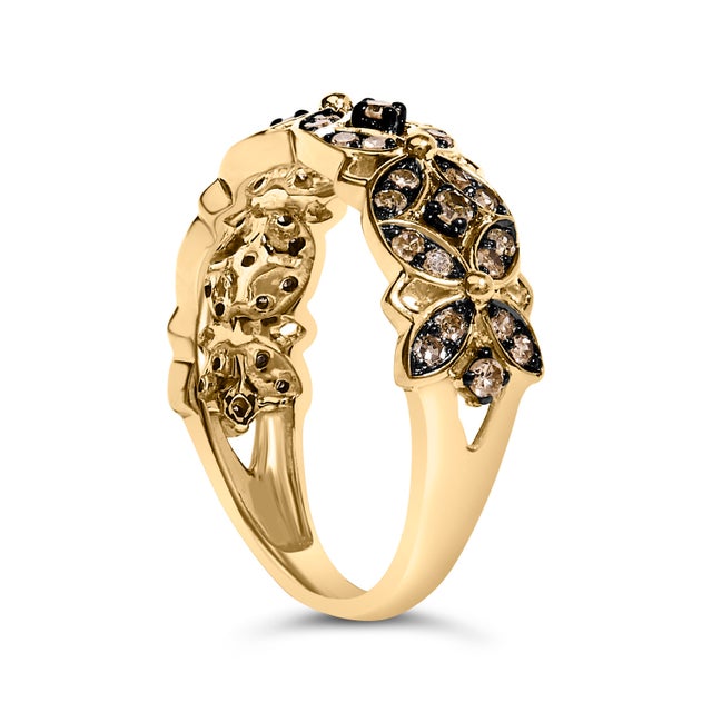 Haus of Brilliance 10K Yellow Gold Plated .925 Sterling Silver 3/8 Cttw Champagne Diamond Lattice Work Band Ring - Size 8 For Sale - Image 4 of 6