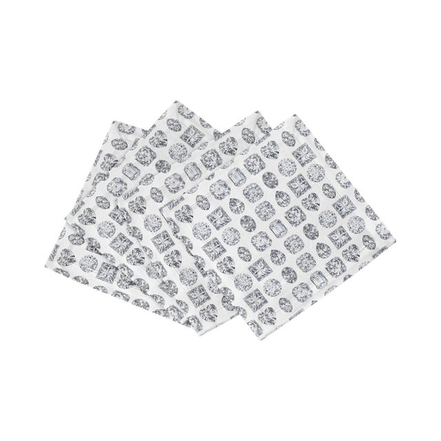 Bougie Diamonds Ice Cotton Sateen Cocktail Napkins, Set of 4 For Sale In Miami - Image 6 of 6
