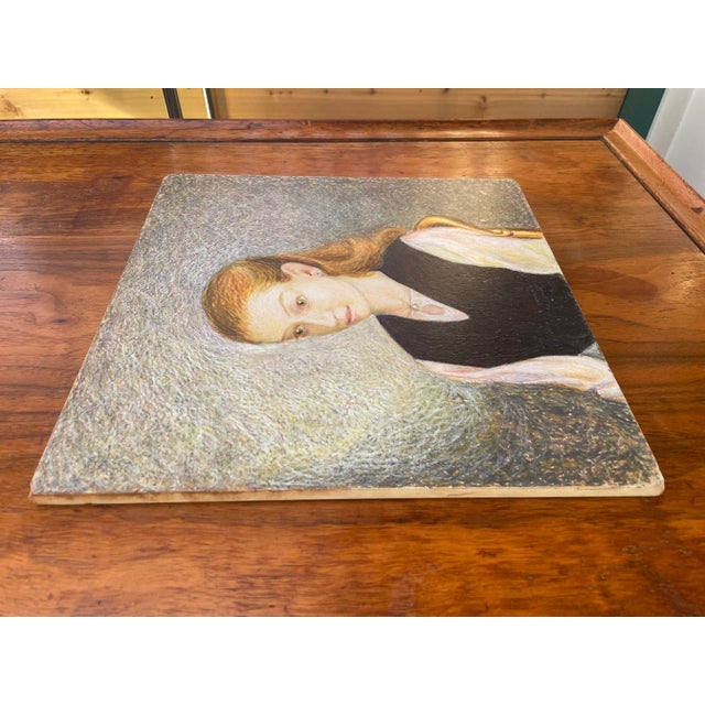Mid-Century Oil Portrait on Tile – “Girl With Red Hair,” Van Gogh-Style Impasto, European School For Sale - Image 4 of 9