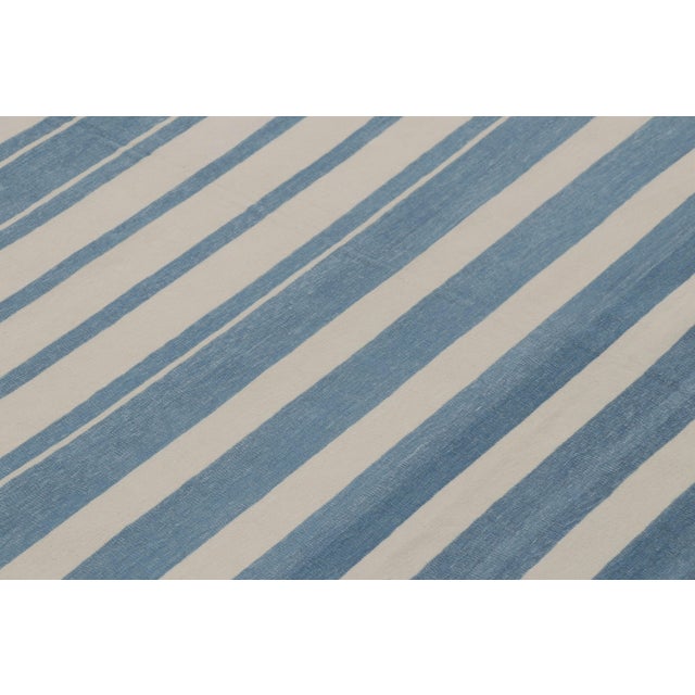 Rug & Kilim Rug & Kilim’s Indian Dhurrie Rug in Deep Blue and White Stripes For Sale - Image 4 of 9