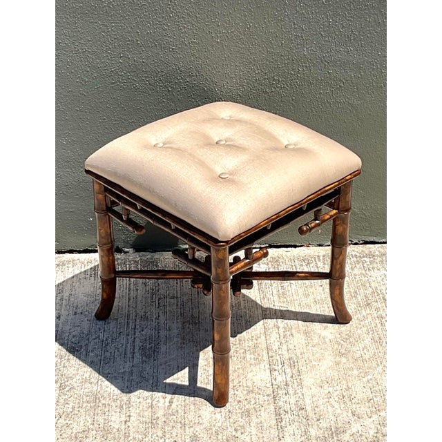 Vintage Faux Bamboo Wood Low Stool For Sale - Image 11 of 12