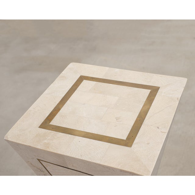 Tessellated Stone Brass Pedestal Stand Maitland Smith Style For Sale - Image 16 of 18