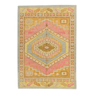 Modern Turkish Oushak Rug 5'1" x 6'11" For Sale