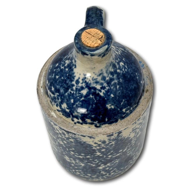 1900 - 1909 Very Rare Antique American 1 Gallon Size Blue Spongeware Decorated Stoneware Spirits Jug - Circa 1900 For Sale - Image 5 of 12