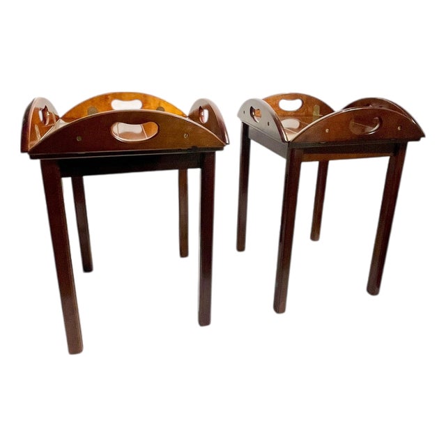 Pair Vintage Bombay Company Georgian Style Mahogany Butler’s Tray Tables For Sale