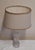 French Table Lamp with Partially Frosted Glass Base, Atlas Motif and Fabric Shade, 1970s For Sale - Image 4 of 9