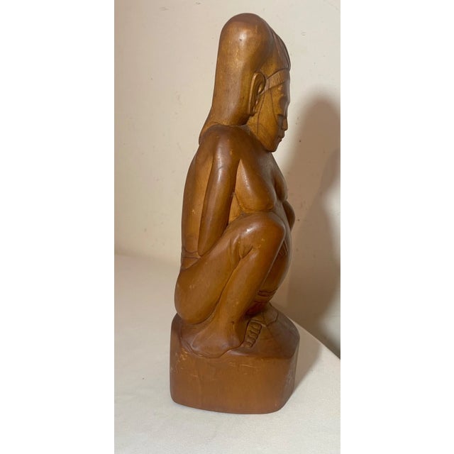 Wood Antique Hand Carved Wood Nude Indonesian Pregnant Lady Woman Folk Art Sculpture For Sale - Image 7 of 12